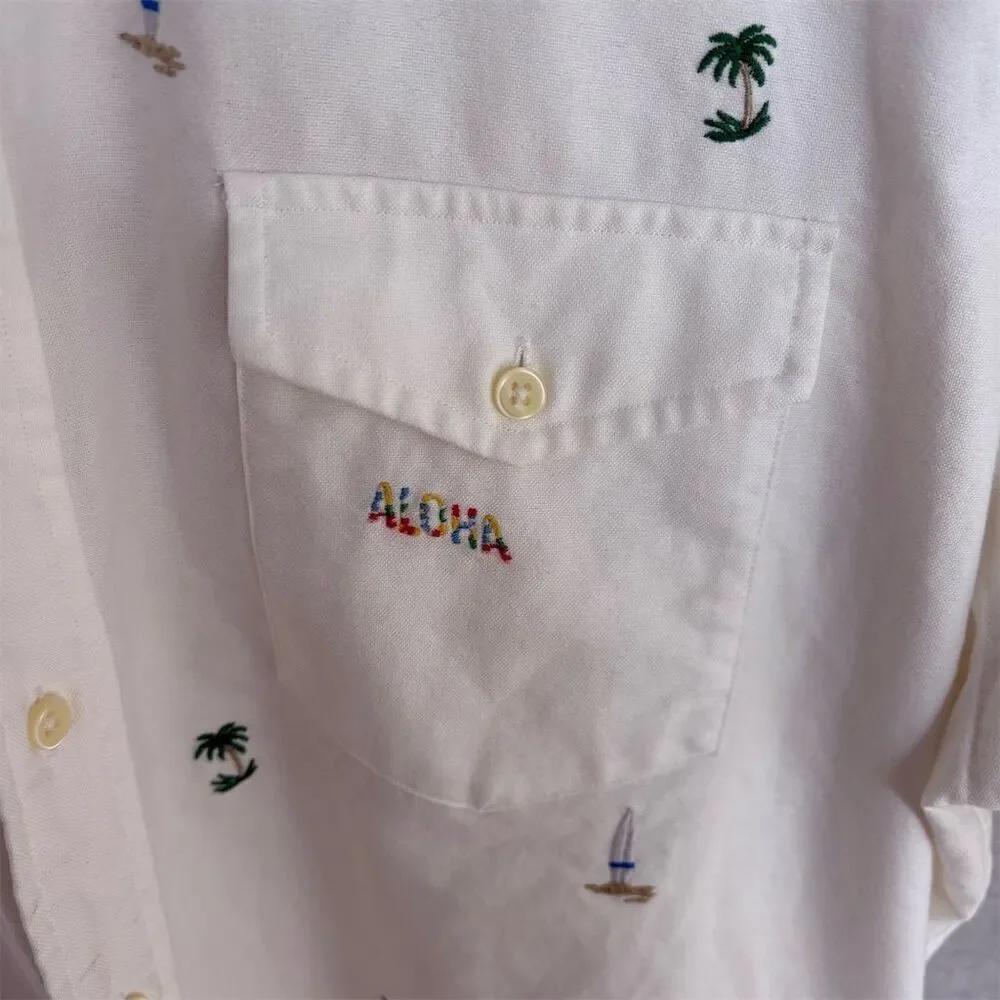 Polo Ralph Lauren Aloha Shirt Men’s XXL White Embroidered Short Sleeve Cotton